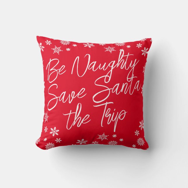 Coussin Noël Sois vilain Sauvez Père Noël le voyage Rouge  (Recto)