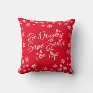 Coussin Noël Sois vilain Sauvez Père Noël le voyage Rouge