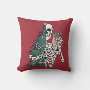Coussin Noël Sorta Scare Sorta Merry Funny Skeleton