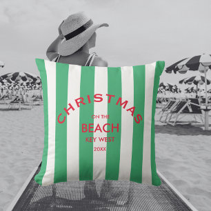 Coussin Noël Sur La Plage Custom Green Cabana Stripe