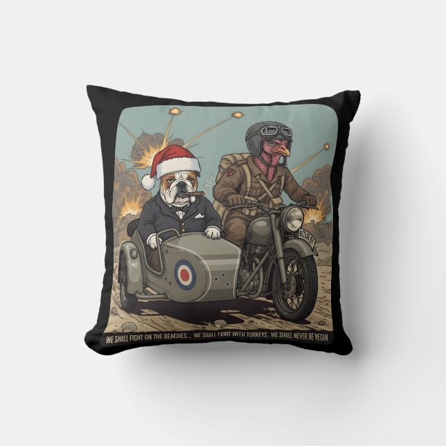 Coussin Noël sur le thème britannique drôle (Recto)