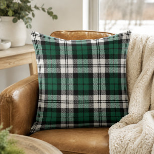 Coussin Noël Tartan Plaid Classique Vert Noir et Blanc