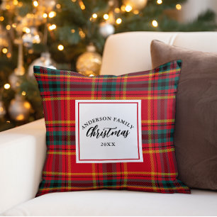 Coussin Noël Tartan Plaid Nom de famille Année