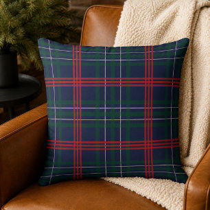 Coussin Noël Tartan Plaid Rustique Navy Rouge Vert