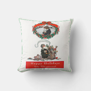 Coussin Noël traditionnel vintage Santa Photo vacances
