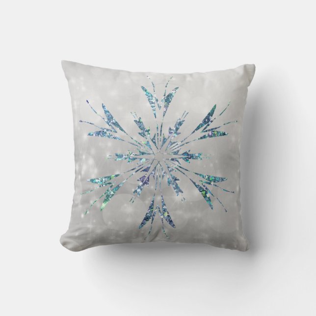 Coussin Noël Turquoise Snowflake Sparkle Silver (Recto)