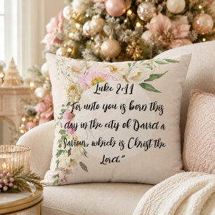 Coussin Noël Verset Biblique Jésus Luc 2 Couronne Florale 