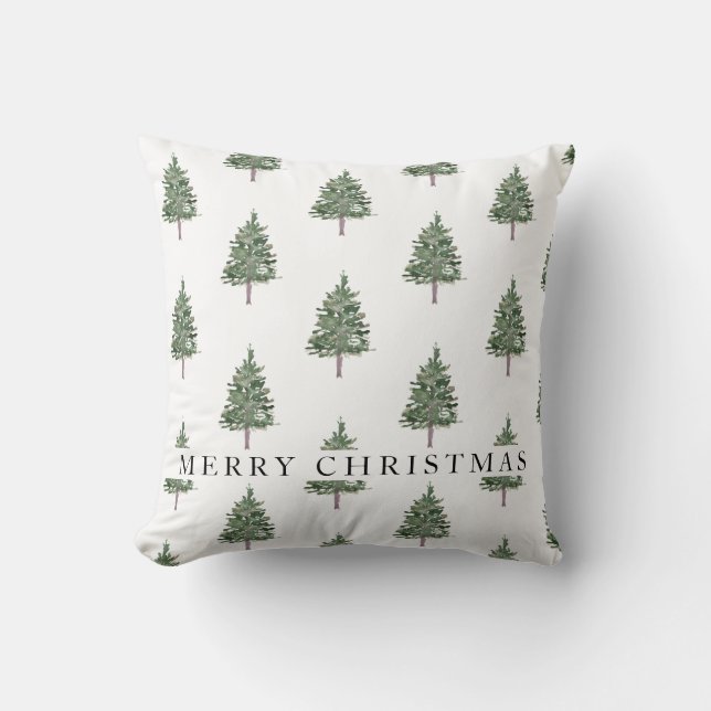 Coussin Noël vert et blanc de pin Joyeux (Recto)