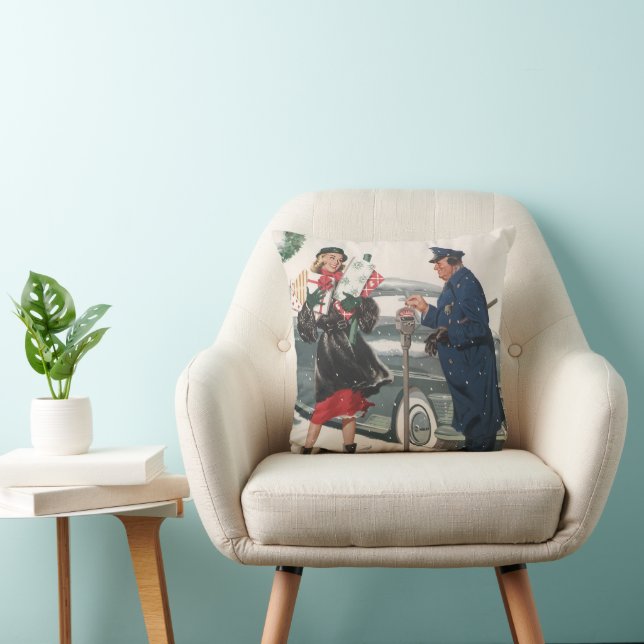 Coussin Noël Vintage, Achats Cadeaux Policier (Chaise)