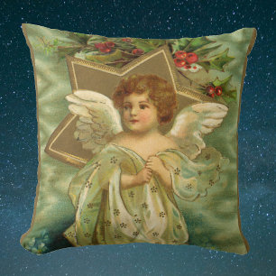 Coussin Noël vintage, Ange victorien avec étoiles d'or