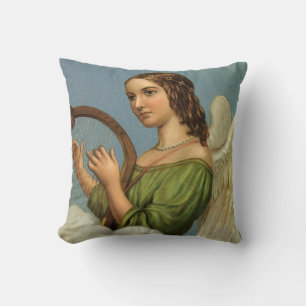Coussin Noël vintage, Ange victorien avec Harpe musicale