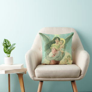 Coussin Noël vintage, ange victorien avec l'enfant Jésus