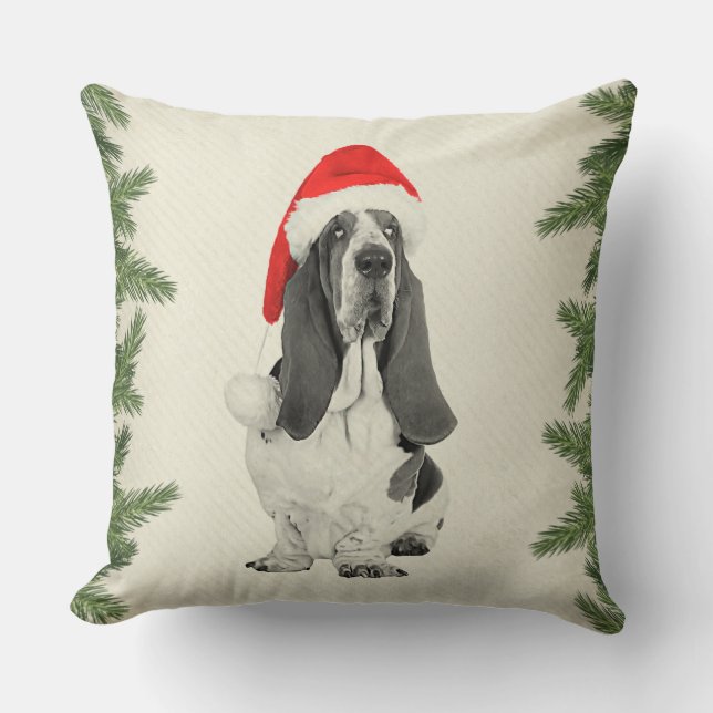 Coussin Noël vintage de style de Basset Hound (Recto)