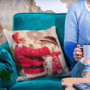 Coussin Noël vintage du Père Noël Snowman