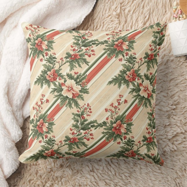 Coussin Noël Vintage Floral Rayé (9) (Couverture)