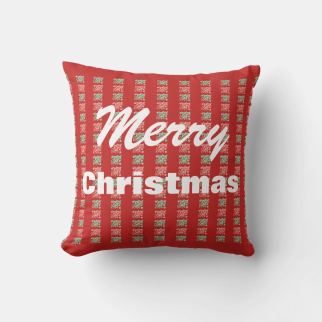Coussin Noël Vintage Houx à Carreaux Rouges (Recto)
