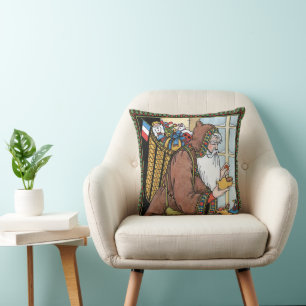 Coussin Noël vintage, jouets de Père Noël sabots chaussure