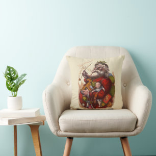 Coussin Noël vintage, jouets en pipe de Père Noël victorie