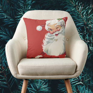 Coussin Noël vintage, joyeux Père Noël clignant de l'œil