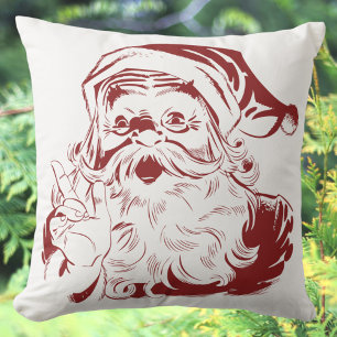 Coussin Noël vintage, joyeux Père Noël en rouge rétro