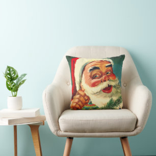 Coussin Noël vintage, joyeux Père Noël rétro des années 50