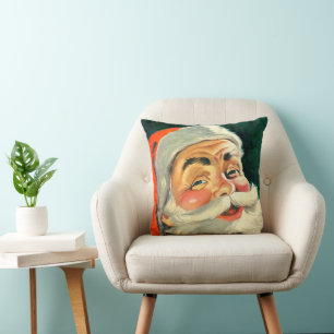 Coussin Noël vintage, joyeux Père Noël rétro des années 50