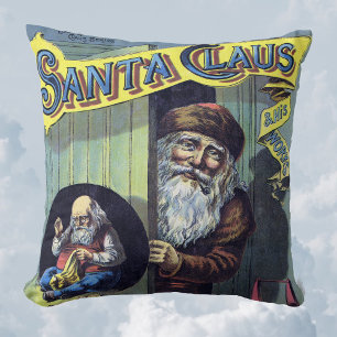 Coussin Noël vintage, le Père Noël et son livre d'œuvres