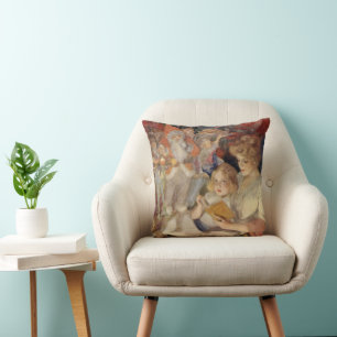 Coussin Noël vintage, mère lisant un conte avant de dormir