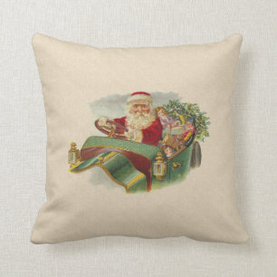 Coussin Noël vintage Père Noël dans une voiture ancienn