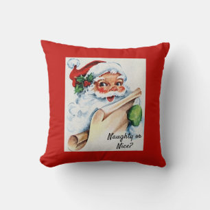 Coussin Noël Vintage Père Noël Naughty ou Nice