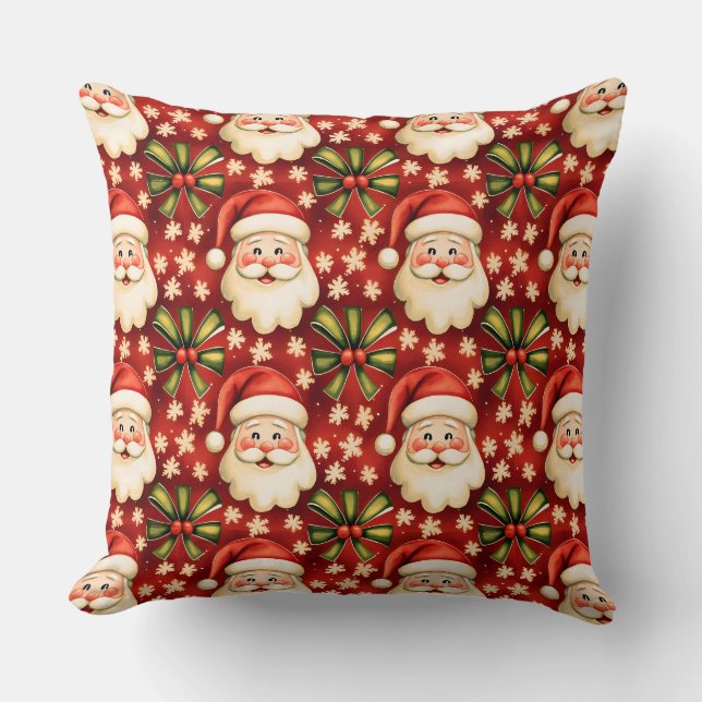 Coussin Noël vintage rétro Père Noël et rubans (Recto)