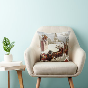 Coussin Noël vintage, Saint Nicolas sur le toit