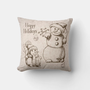 Coussin Noël vintage Snowman et Fêtes