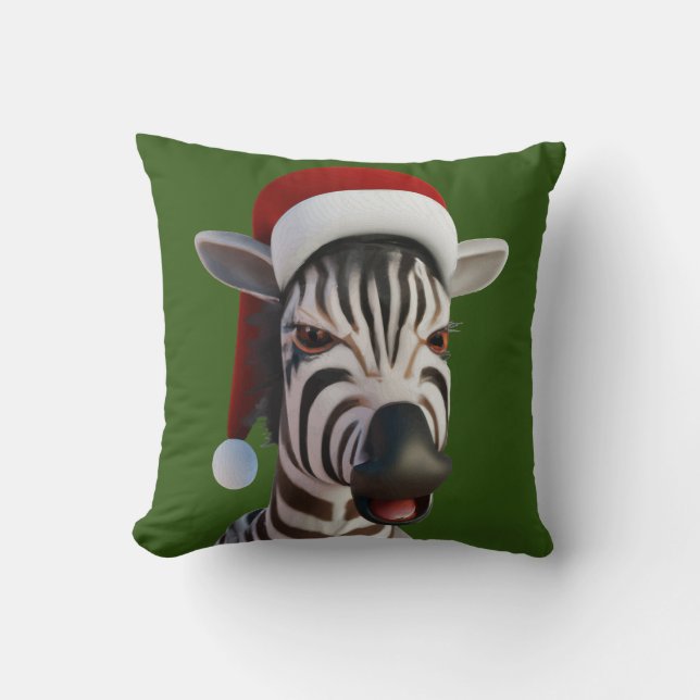 Coussin Noël Zebra drôle animal portant le chapeau du Père (Recto)