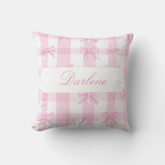 Coussin Nœud à carreaux rose personnalisé