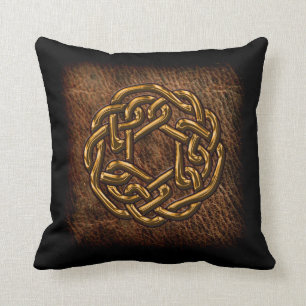 Coussin Noeud celtique d'or sur le cuir