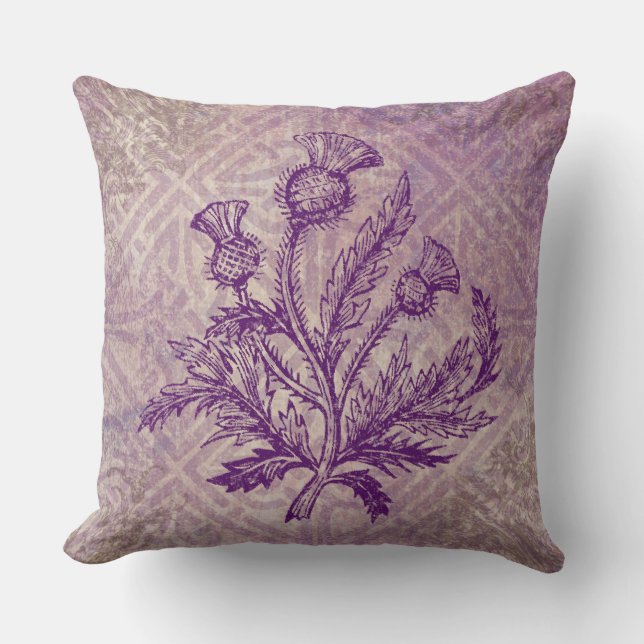 Coussin Noeud celtique pourpre de chardon écossais (Recto)