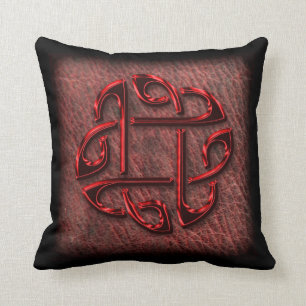 Coussin Noeud celtique rouge foncé sur le cuir