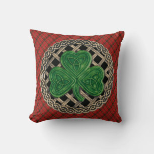 Coussin Noeud Celtique Shamrock Noir Sur Plaqué Rouge