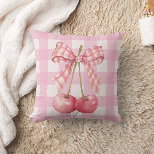 Coussin Nœud Coquette Gingham Cerise Rose  (Couverture)