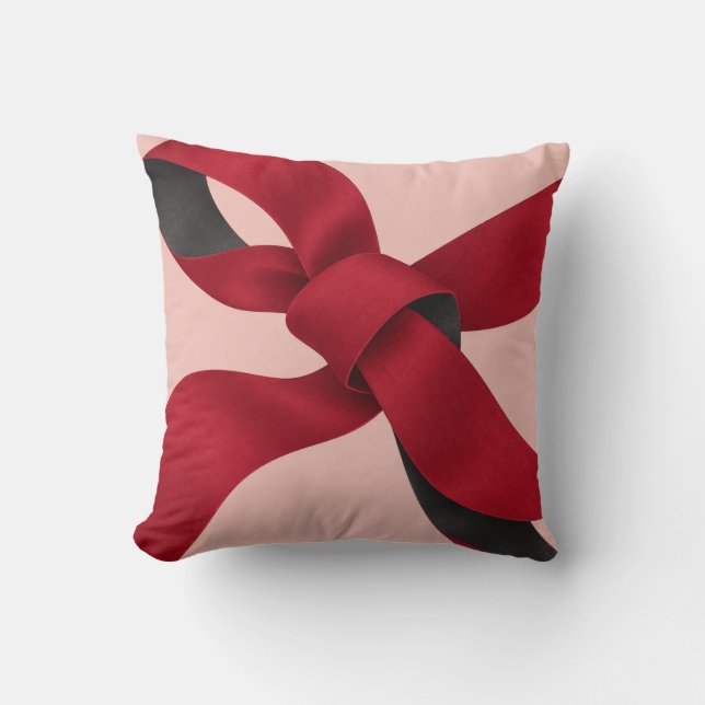 Coussin Nœud de ruban rouge rose blush (Recto)