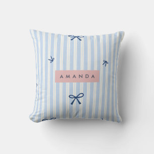 Coussin Nœud rayé pastel bleu classique personnalisé