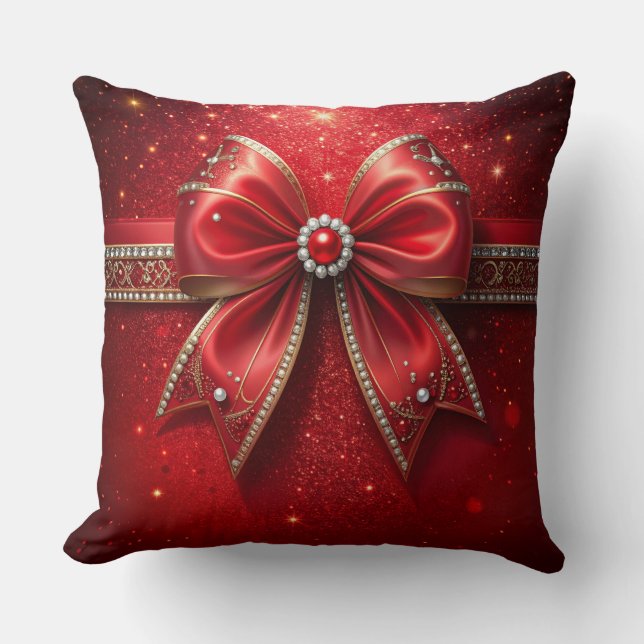 Coussin Nœud rouge avec perles et bijoux (Recto)