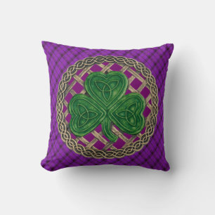 Coussin Noeuds Celtiques Shamrocks Violets Sur Plaid Viole