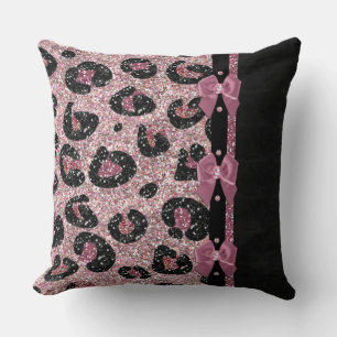 Coussin Nœuds en ruban imprimé léopard rose rockabilly RAB