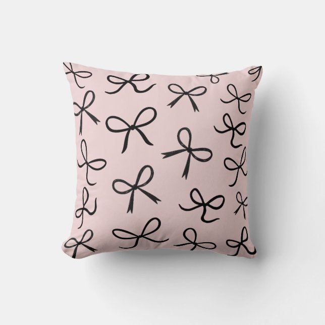 Coussin Nœuds Noirs Mignons Tendance Rose (Recto)
