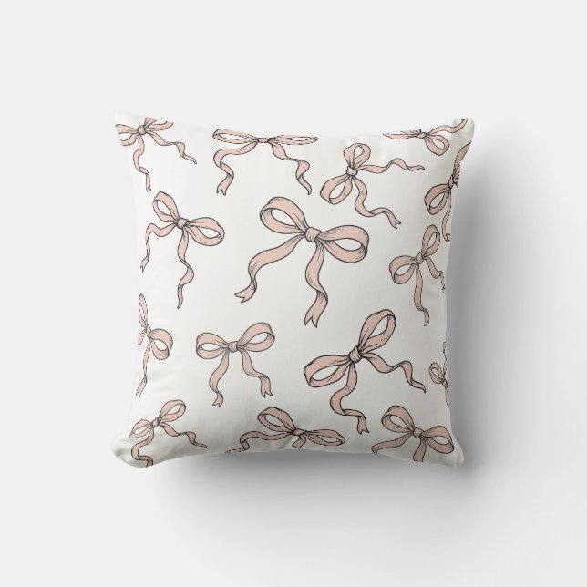 Coussin Nœuds ruban rose tendance mignons contour noir (Recto)