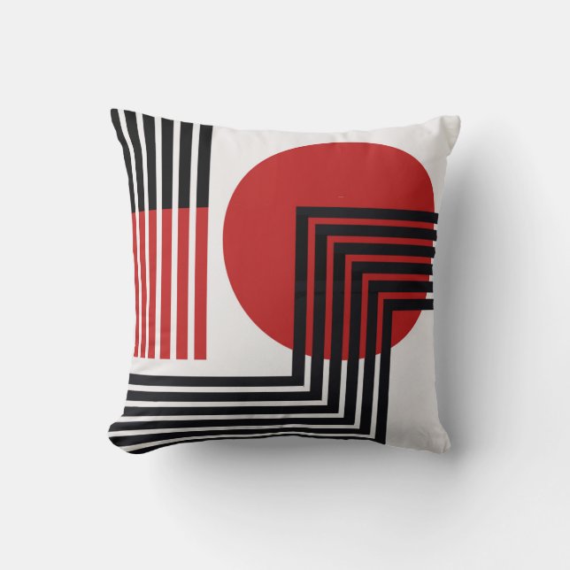 Coussin Noir abstrait moderne de coussin, rouge, blanc (Recto)