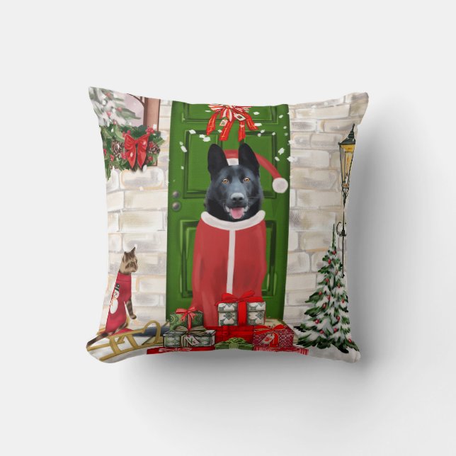 Coussin Noir Allemand Berger Chien Noël (Recto)