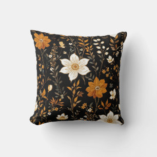 Coussin Noir Automne Boho Vintage or modèle floral